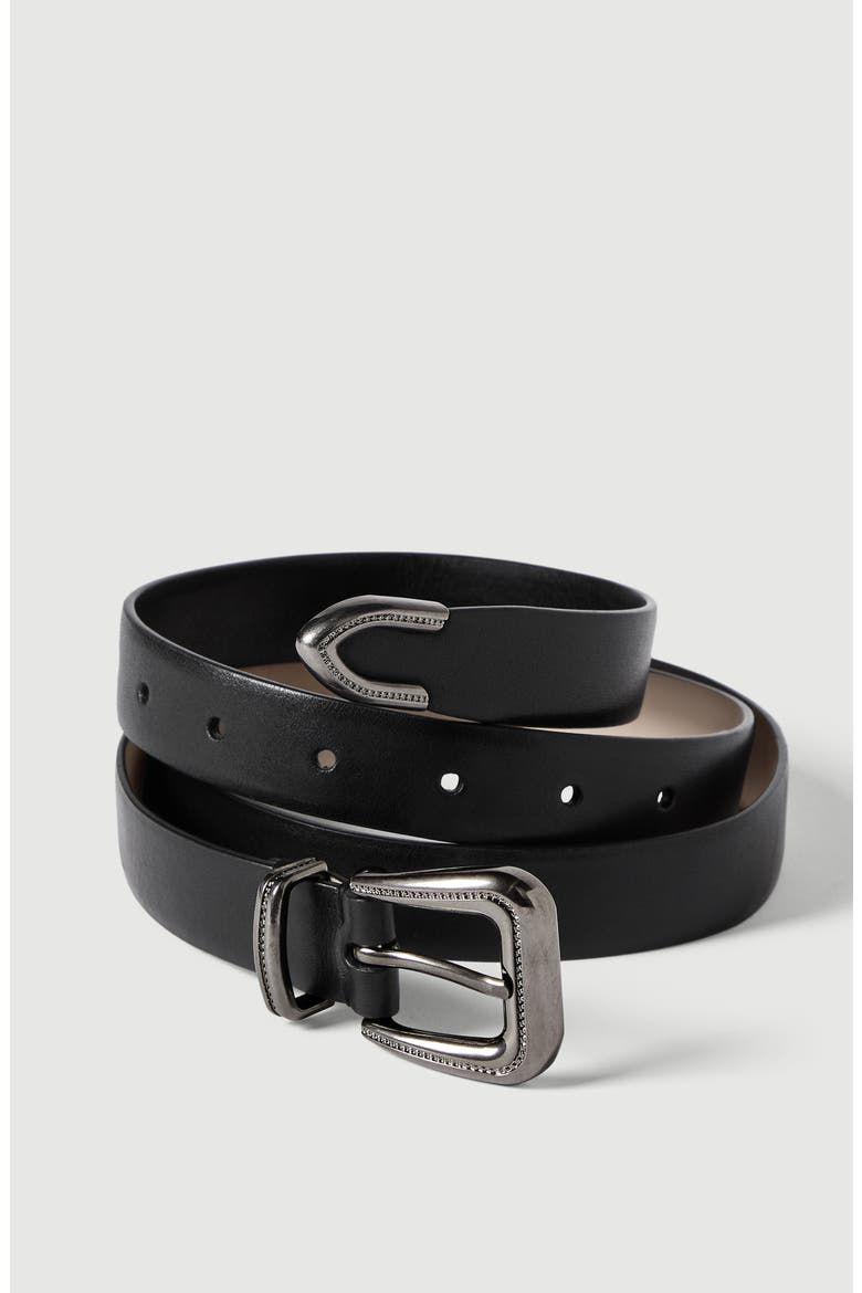 Cowhide belt with monili, Alternate, color, Black