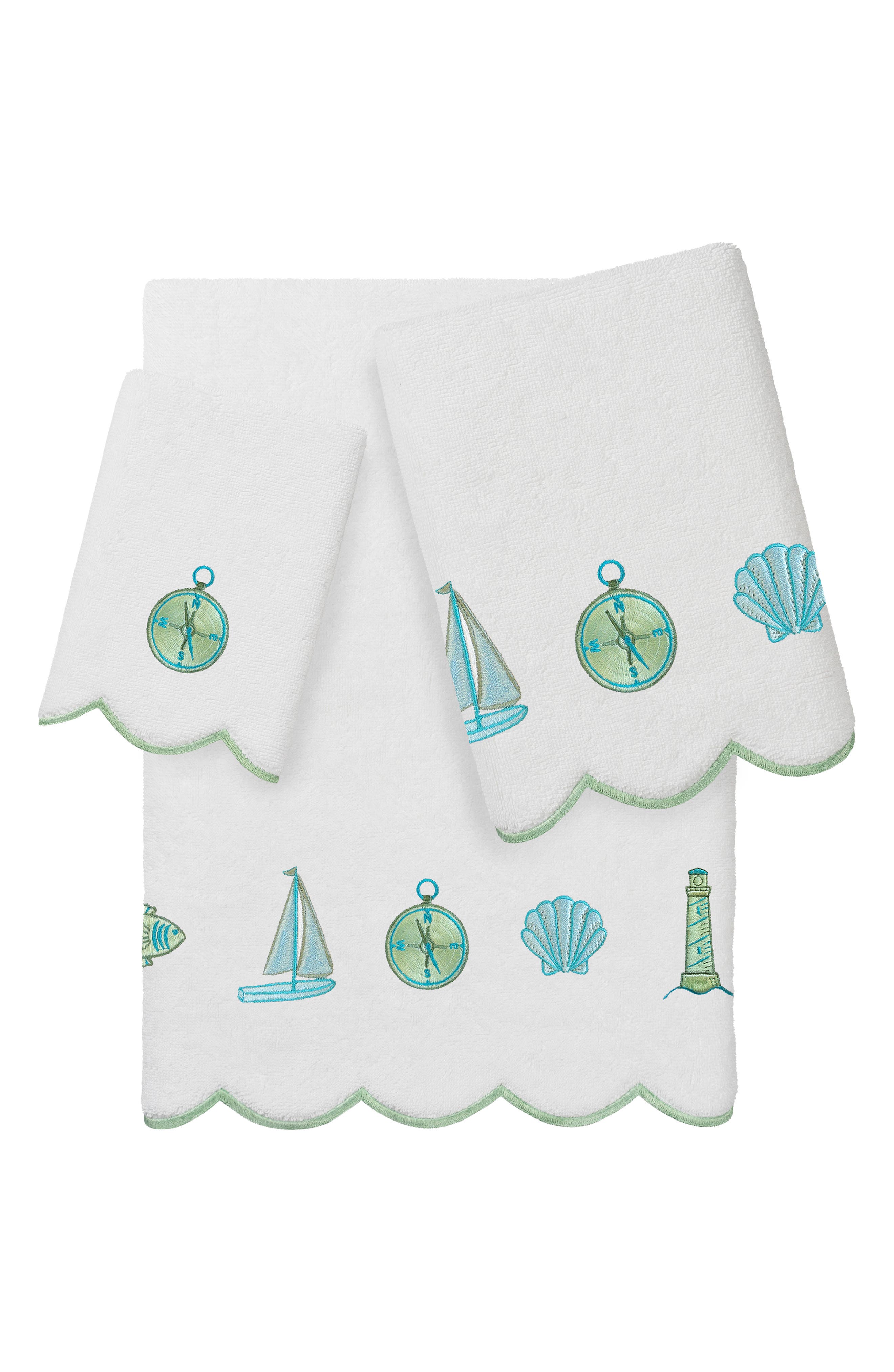 Sea Joy Scallop 3-Piece Embellished Towel Set
