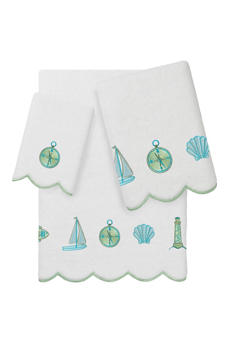 Sea Joy Scallop 3-Piece Embellished Towel Set, Main, color, WHITE/ GREEN