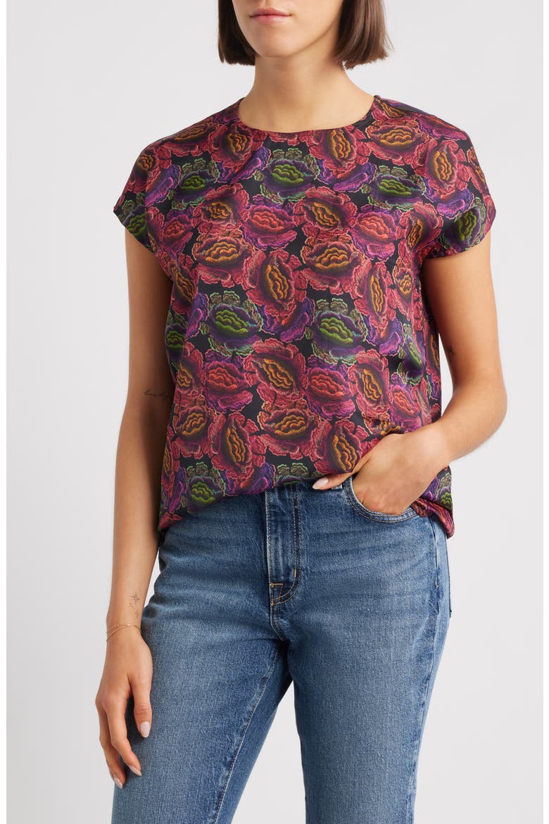Print Cap Sleeve Shell, Main, color, PINK MULTI