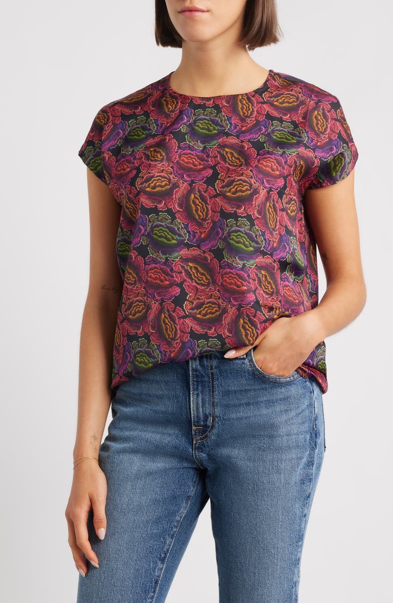 APNY Print Cap Sleeve Shell, Main, color, Pink Multi