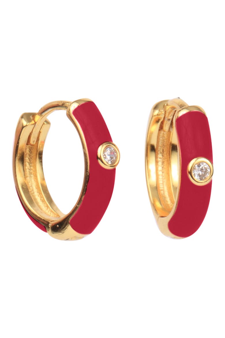 Mini Enamel Huggie Hoops, Main, color, Crimson Red