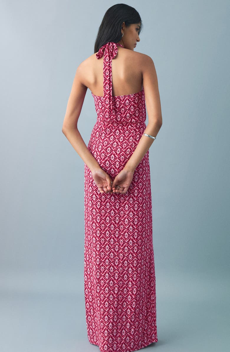 MANGO TEEN Print Halter Neck Maxi Dress, Alternate, color, Pink