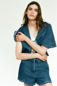 H&M Embroidered Denim Blouse
