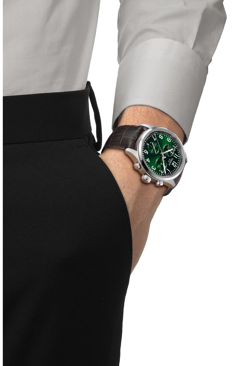 Chrono L Croc-Embossed Leather Strap Watch, 42mm, Alternate, color, GREEN