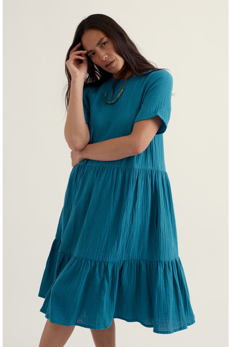 Pebble Comb Organic Cotton Double Gauze Dress, Alternate, color, WATERSCAPE