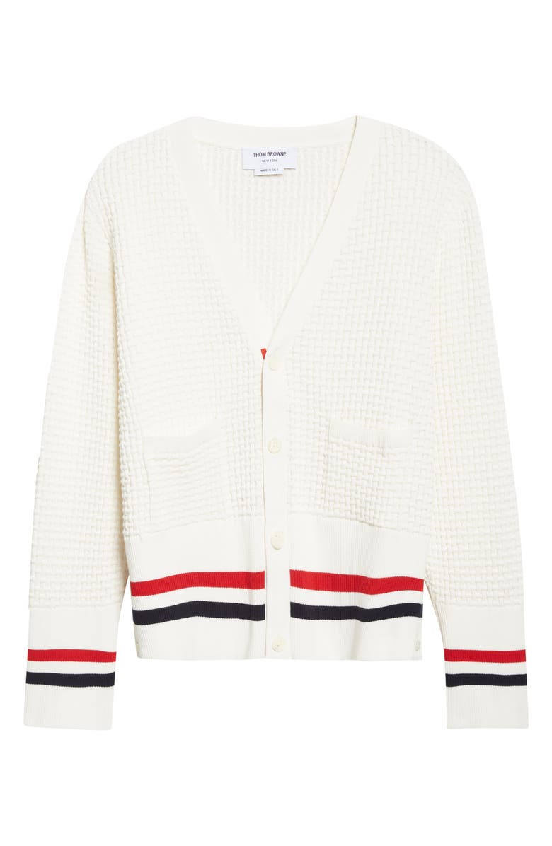 Thom Browne Float Ripple Stitch Cotton Cardigan, Main, color,