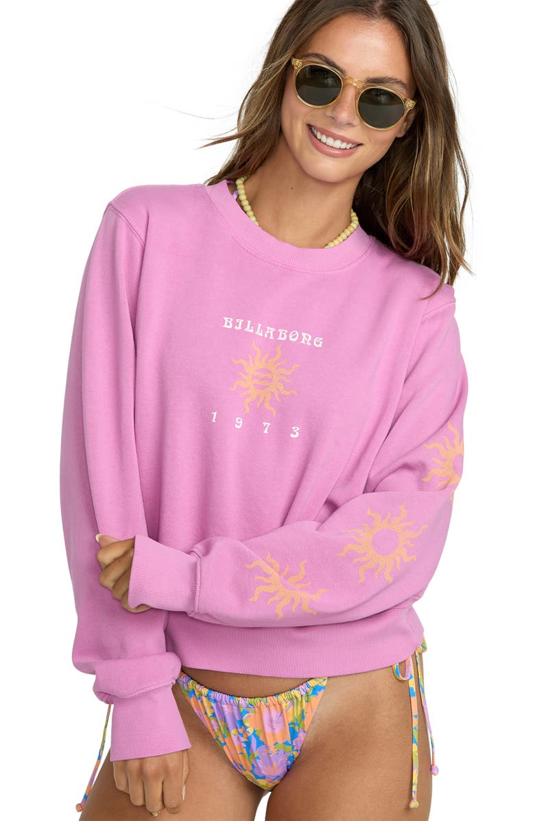 Billabong From Paradise Graphic Sweatshirt, Alternate, color, Bright Rose