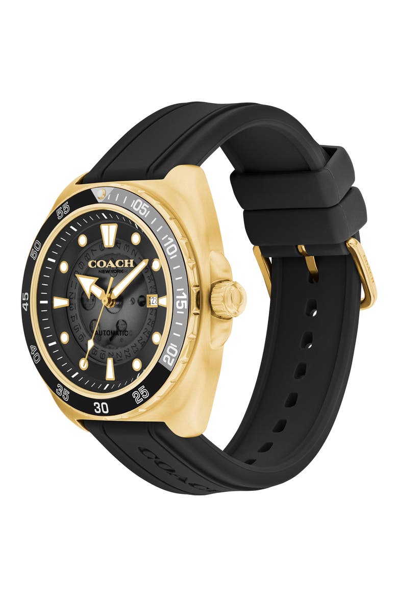 Charter Silicone Strap Watch, 44.5mm, Alternate, color, BLACK