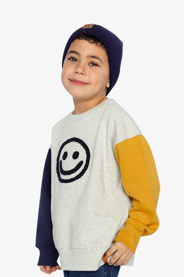 Fleece Raglan Sleeve Smiley Face Graphic Sweatshirt, Alternate, color, Heather Grey
