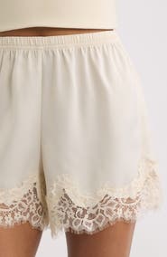 Open Edit Lace Trim Satin Shorts