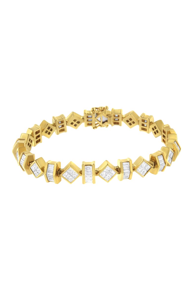 14K Yellow Gold 7.50 Cttw Princess and Baguette Diamond Geometric Link Bracelet, Alternate, color, Yellow Gold