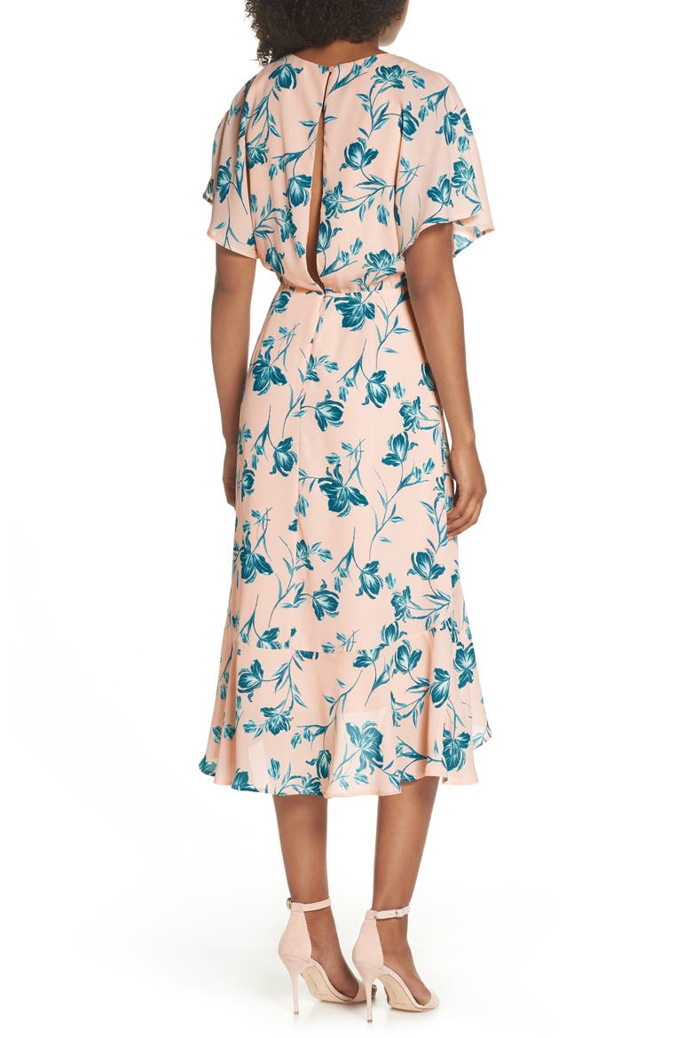 Tie Front V-Neck Dress, Alternate, color, PINK ROSECLOUD GARDENIAS