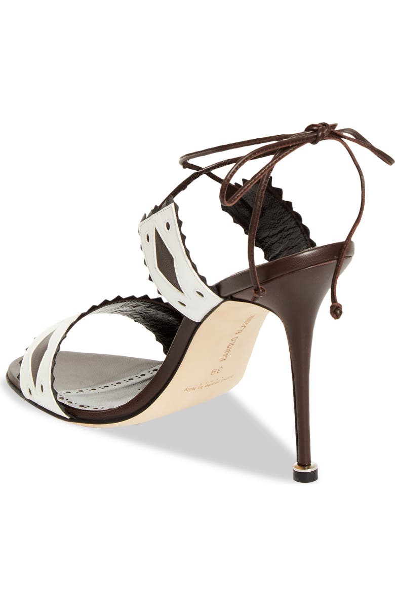 Manolo Blahnik Renti Ankle Tie Sandal, Alternate, color, Dark Brown/ White