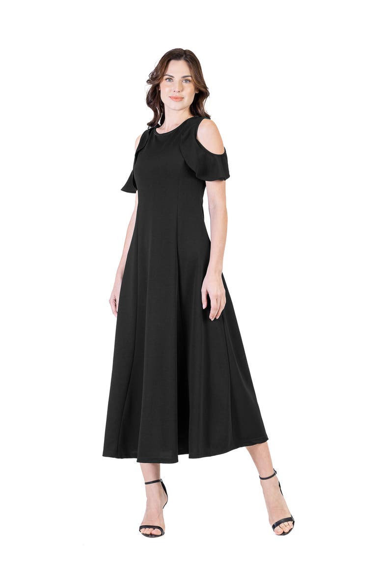 24seven Comfort Apparel V-Neck Sleeveless Maxi Dress with Belt, Alternate, color, Black