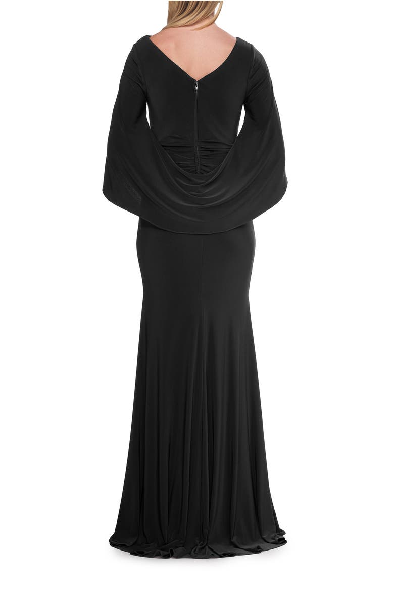 Draped Cape Sleeve Jersey Gown with Ruched Bodice, Alternate, color, Black