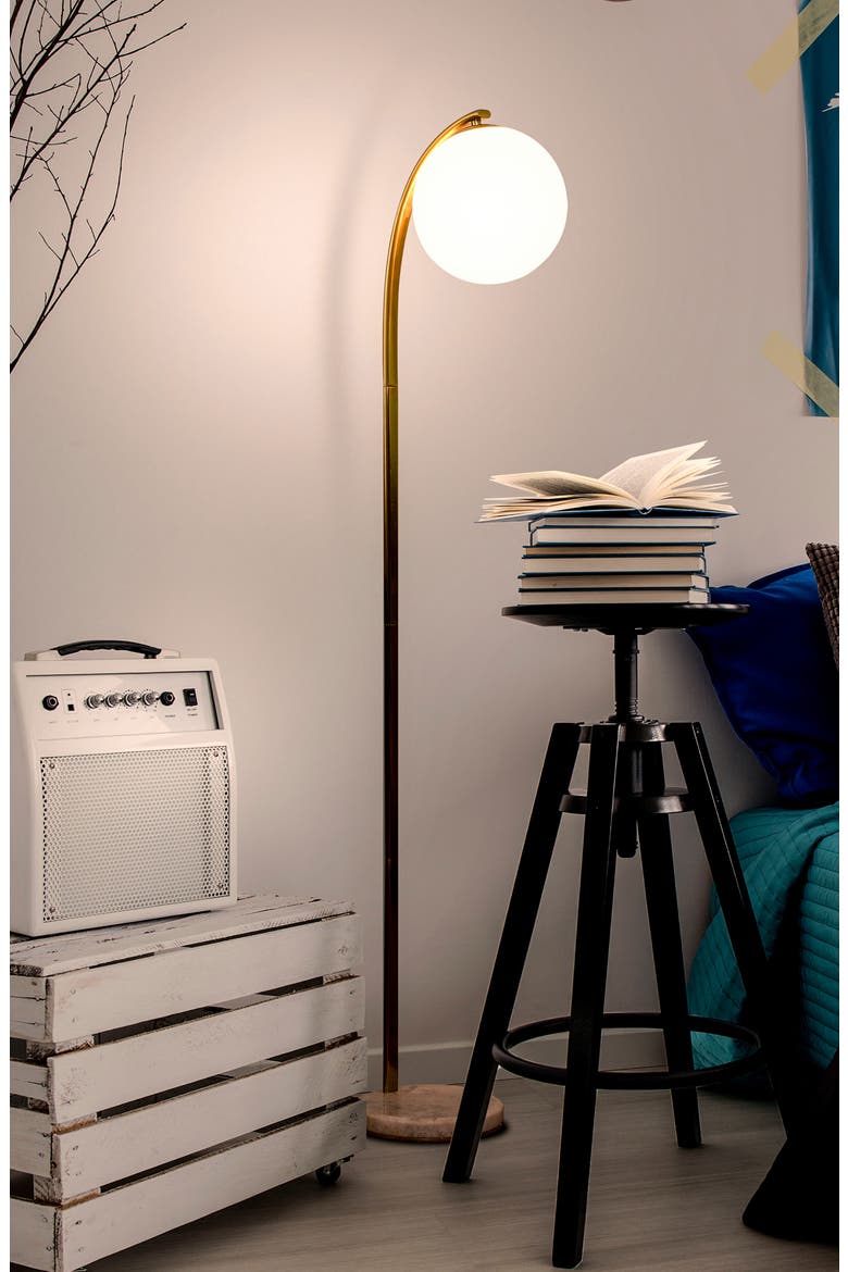 Luna Drop 75" Modern LED Floor Lamp with Frosted Glass Globe Shade, Alternate, color, BRASS