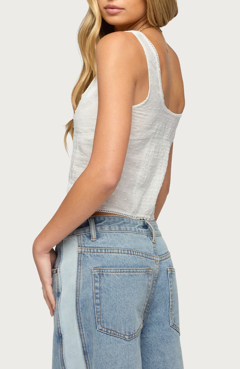 EDIKTED Lace Inset Crop Cotton Button-Up Shirt, Alternate, color, 