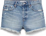 MANGO Frayed High Waist Denim Shorts
