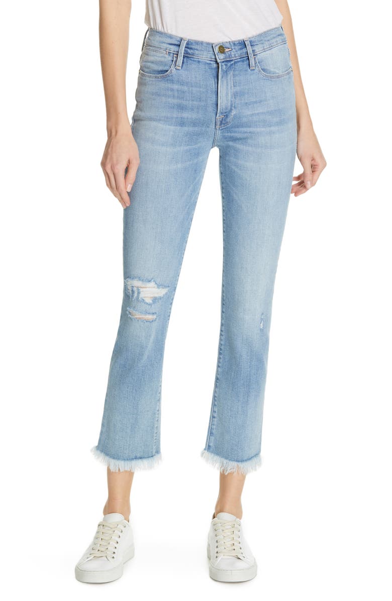 FRAME Le High Frayed Hem Crop Straight Leg Jeans, Main, color, 
