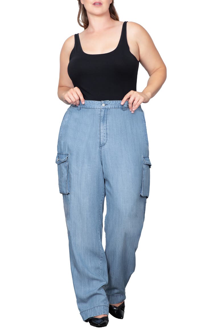 High Waist Chambray Cargo Pants, Alternate, color, BLEACH BLUE