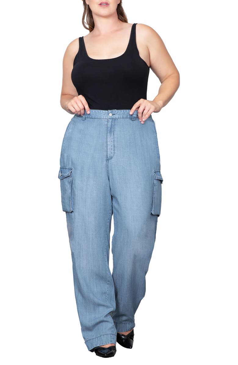 Standards & Practices High Waist Chambray Cargo Pants, Alternate, color, Bleach Blue