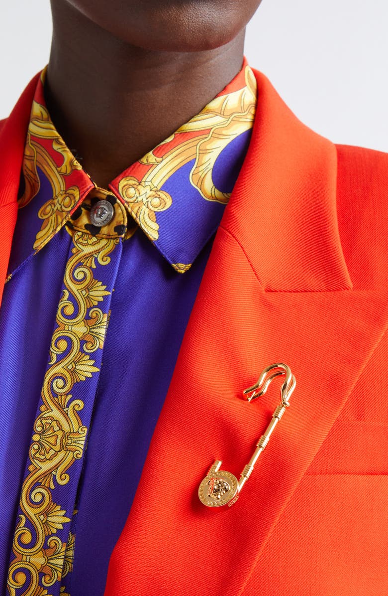 Versace First Line Versace Medusa Safety Pin Brooch, Alternate, color, Versace Gold