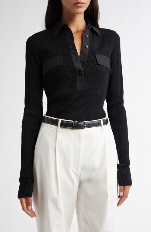 Totême Toteme Half Placket Long Sleeve Knit Polo In Black