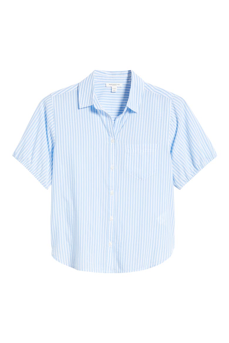 Corey Stripe Short Sleeve Cotton Blend Button-Up Shirt, Alternate, color, BLUE WAVE
