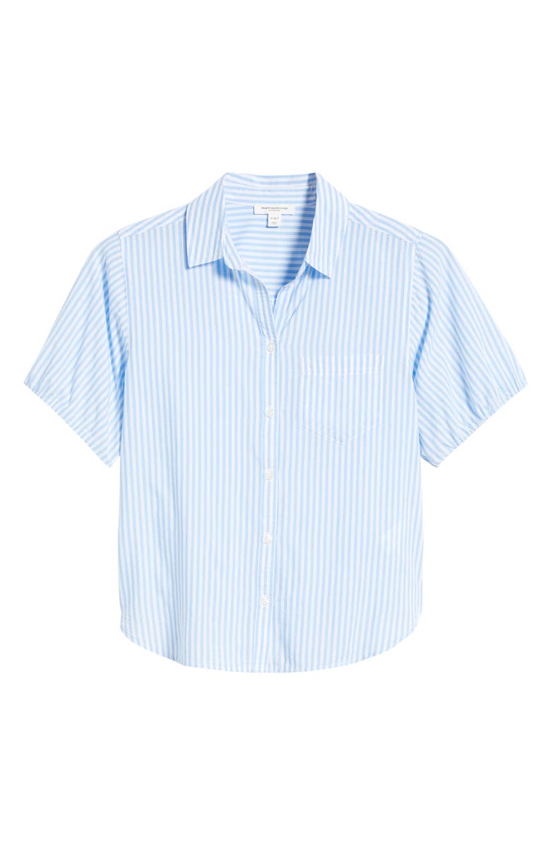 beachlunchlounge Corey Stripe Short Sleeve Cotton Blend Button-Up Shirt, Alternate, color, Blue Wave