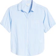 beachlunchlounge Corey Stripe Short Sleeve Cotton Blend Button-Up Shirt