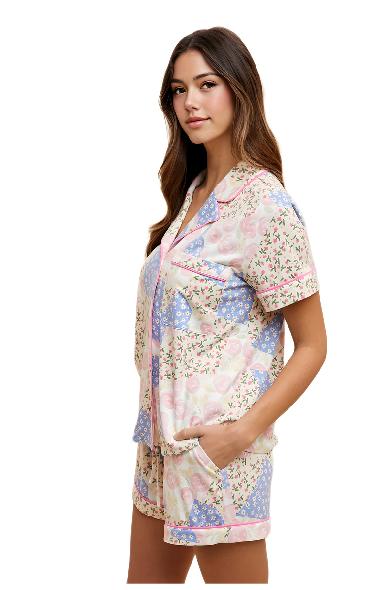 Knit and Lounge Pastel Floral Patchwork Piping Pajama Set, Alternate, color,