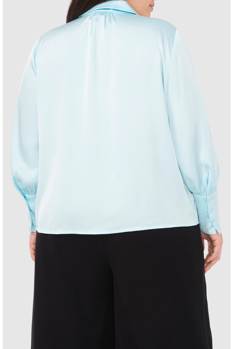 Satin Button-Up Shirt, Alternate, color, ICED AQUA