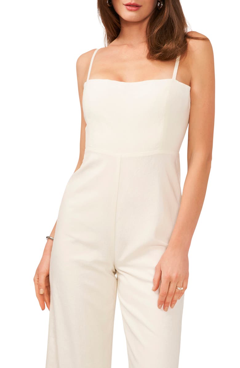 1.STATE Smocked Back Sleeveless Wide Leg Linen Blend Jumpsuit, Alternate, color,