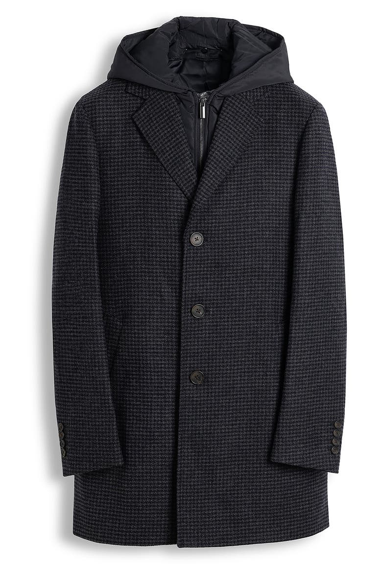 Houndstooth Top Coat with Removable Hood, Alternate, color, BLACK/ GREY HOUNDSTOOTH