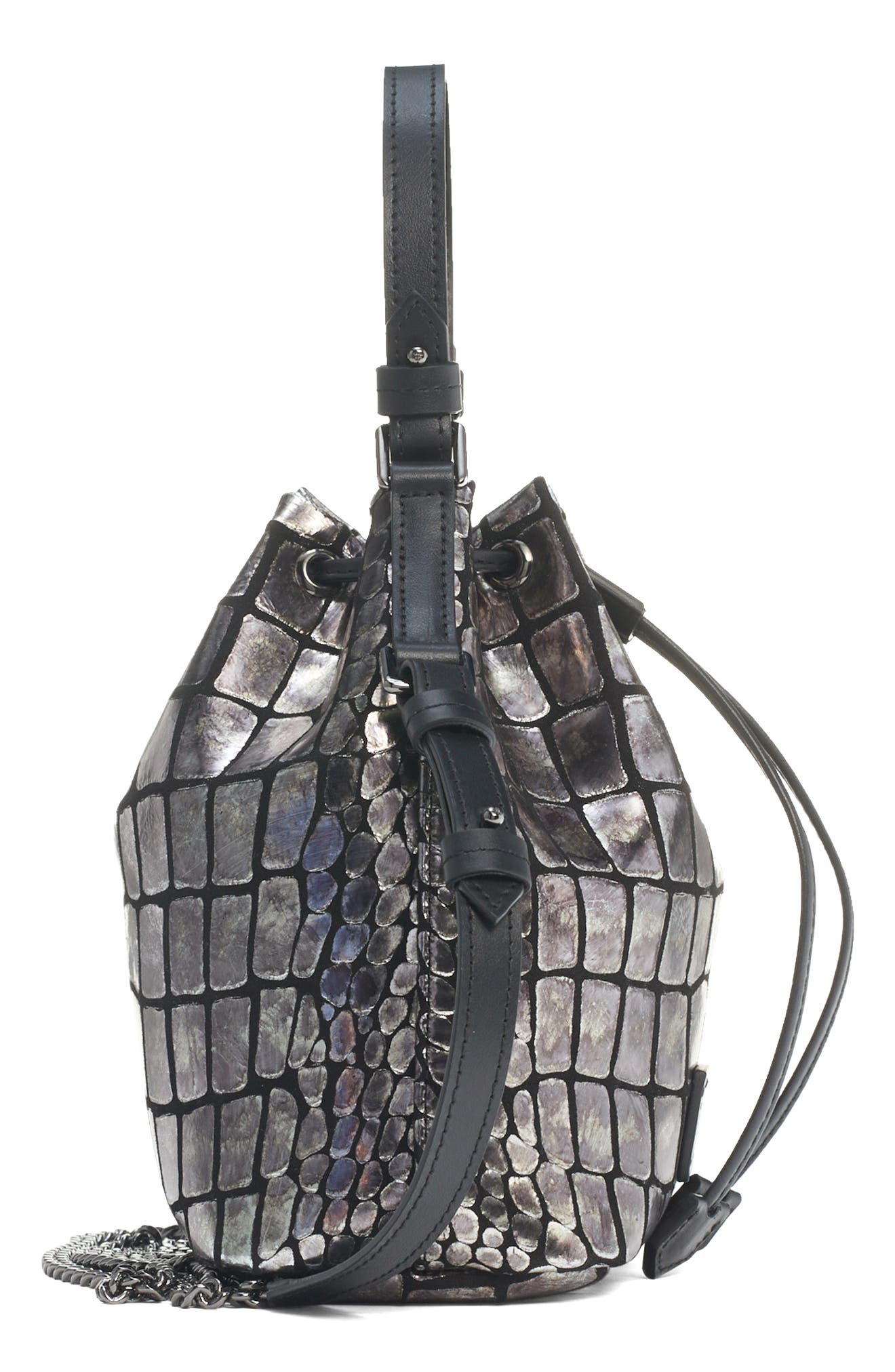 TOM FORD Metallic Croc Embossed Leather Bucket Bag, Alternate, color, 