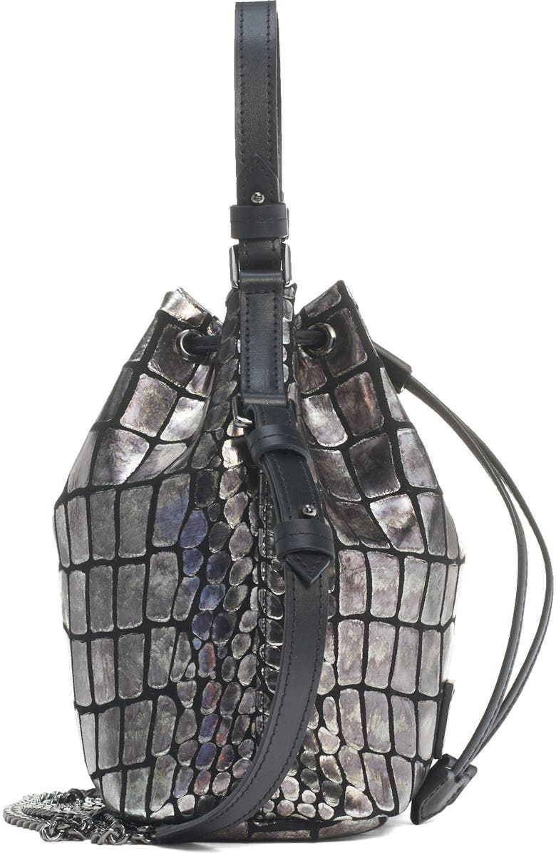 TOM FORD Metallic Croc Embossed Leather Bucket Bag, Alternate, color,
