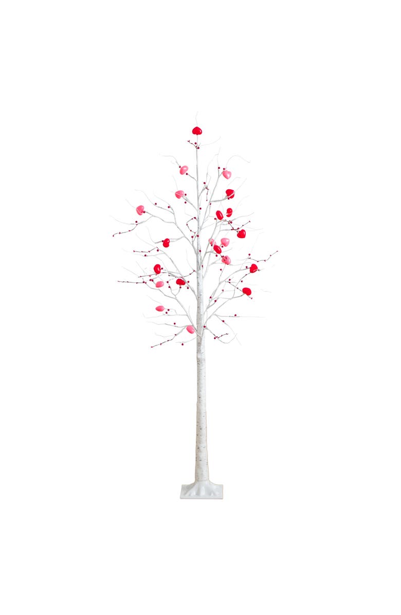 NEARLY NATURAL 6-ft Pre-Lit Artificial Valentine's Day Twig Tree with 96 Heart Shaped LED Lights and Red Berries, Main, color, White