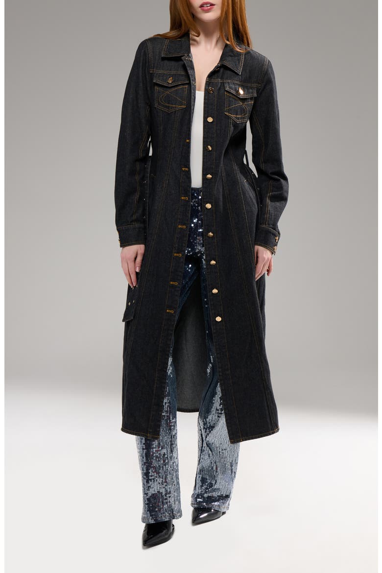 Evessa Denim Trench Coat, Alternate, color, DARK DENIM