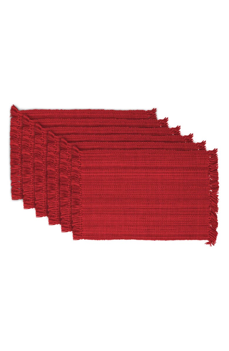 Design Imports Variegated Fringe Set of 4 Placemats, Main, color, Red