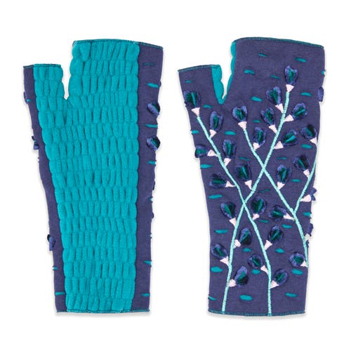 Feelgoodz Artisan Crafted Fleece Lined Azalea Fingerless Gloves In Blue