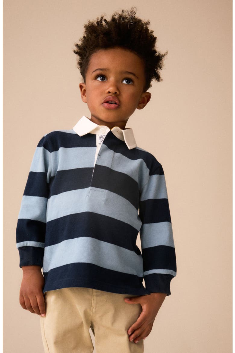 Kids' Stripe Long Sleeve Rugby Polo, Alternate, color, BLUE MULTI