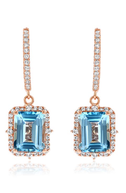 Semiprecious Stone Halo Drop Earrings