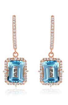Semiprecious Stone Halo Drop Earrings