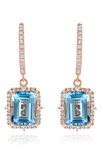 Suzy Levian Semiprecious Stone Halo Drop Earrings
