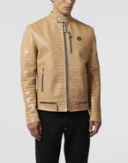 PHILIPP PLEIN Leather Moto Jacket Cocco Men