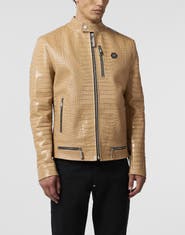 PHILIPP PLEIN Leather Moto Jacket Cocco Men
