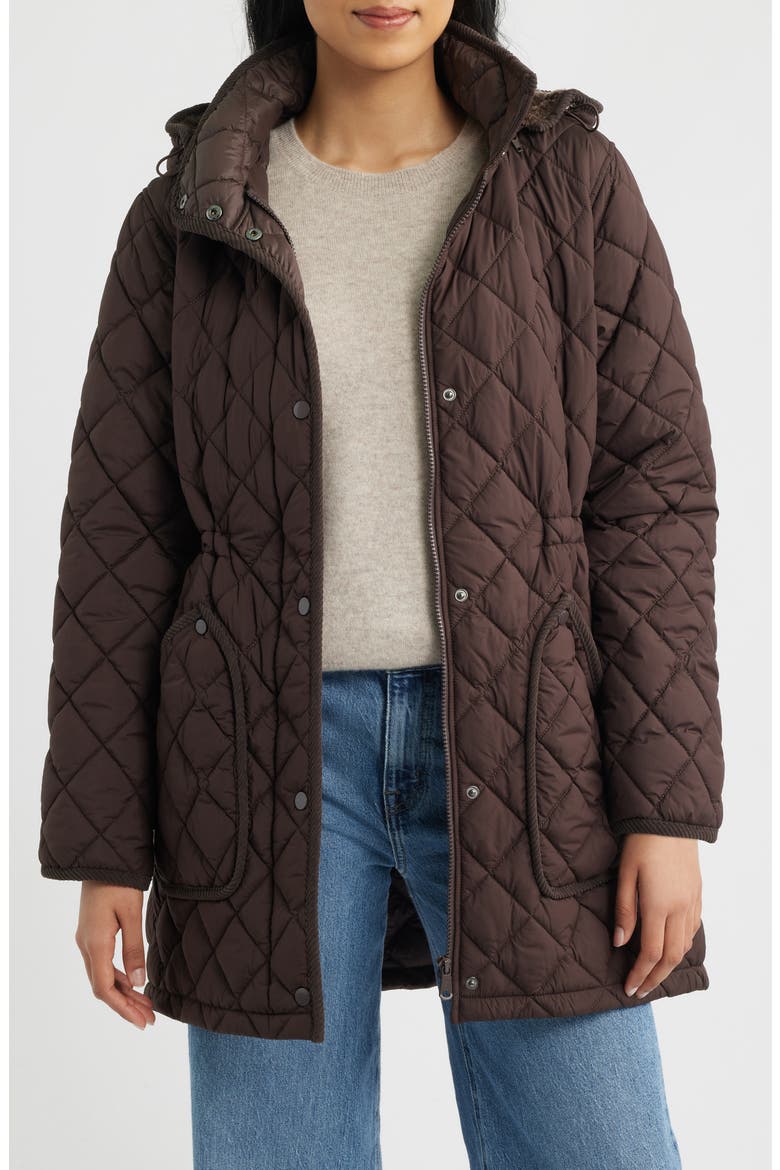 Diamond Quilted Hooded Puffer Coat, Main, color, MOLE