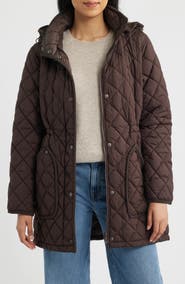 Bernardo Diamond Quilted Hooded Puffer Coat