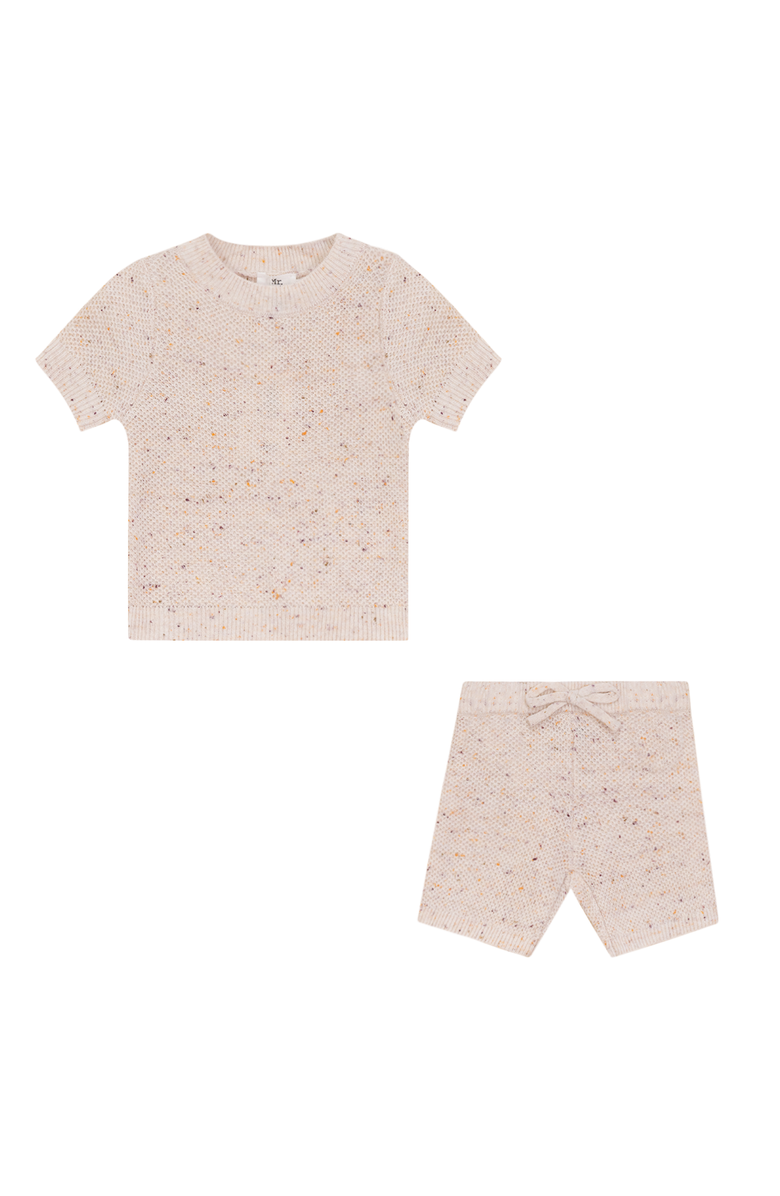 Mr. Mr. Speckled Waffle Knit 2 Piece Short Sleeve Top and Shorts Set, Main, color, Beige